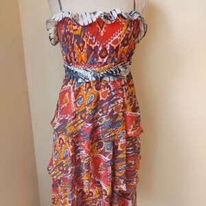Nine‎ West Women's Tiered Chiffon Tribal Print Dress size 6